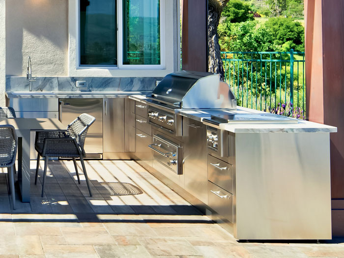 Outdoor Kitchen with Powder Coated Stainless Steel Cabinets and Kamado