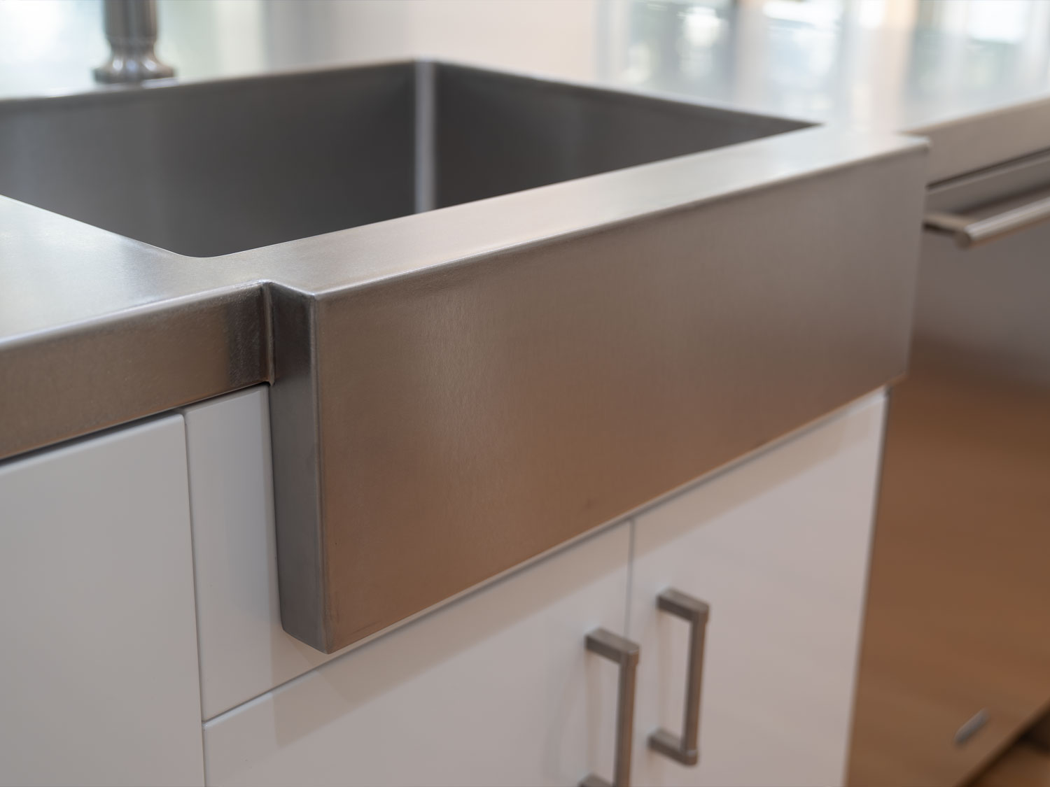 Stainless Steel Countertops with Integrated Stainless Steel Sink Close Up